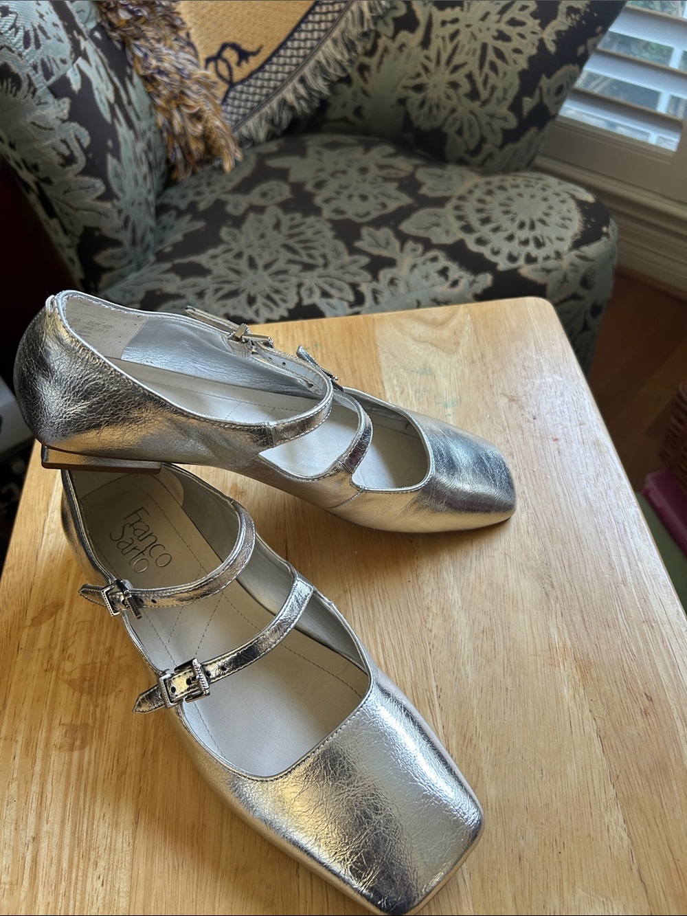 Franco Sarto Metallic Silver Mary Jane Heels size 8